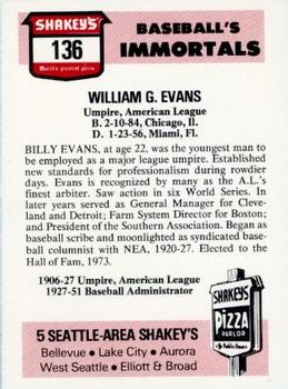 1976 Shakey's Pizza #136 Billy Evans Back