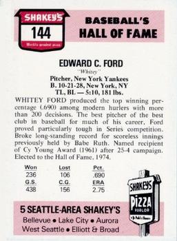 1976 Shakey's Pizza #144 Whitey Ford Back
