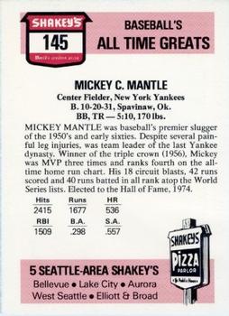 1976 Shakey's Pizza #145 Mickey Mantle Back