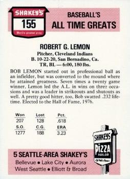 1976 Shakey's Pizza #155 Bob Lemon Back