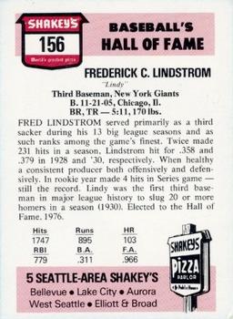 1976 Shakey's Pizza #156 Fred Lindstrom Back