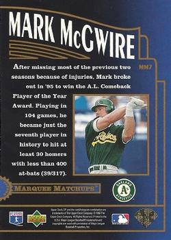 1996 SP - Marquee Matchups #MM7 Mark McGwire Back