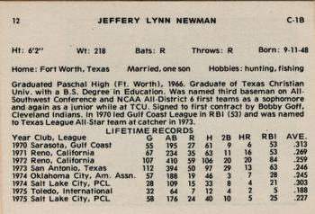 1976 Cramer Tucson Toros #NNO Jeff Newman Back