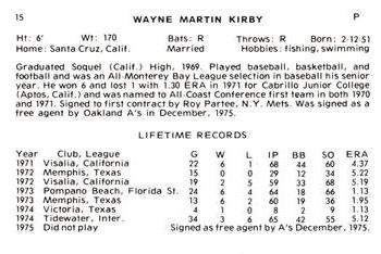 1976 Cramer Tucson Toros #NNO Wayne M. Kirby Back