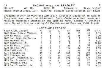1976 Cramer Tucson Toros #NNO Tom Bradley Back