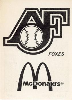 1976 TCMA Appleton Foxes #NNO Tom Joyce Back