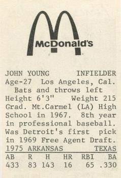 1976 TCMA Arkansas Travelers #NNO John Young Back