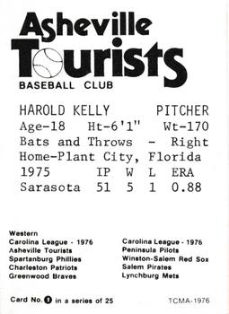 1976 TCMA Asheville Tourists #9 Harold Kelly Back