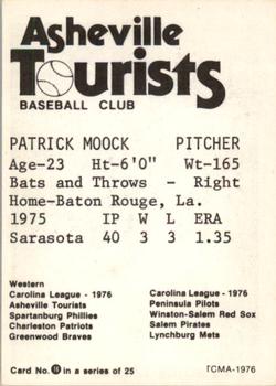 1976 TCMA Asheville Tourists #16 Patrick Moock Back
