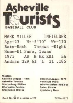 1976 TCMA Asheville Tourists #17 Mark Miller Back