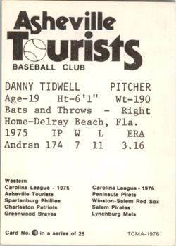 1976 TCMA Asheville Tourists #19 Danny Tidwell Back