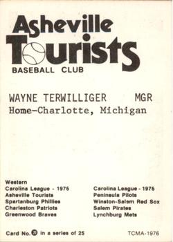 1976 TCMA Asheville Tourists #20 Wayne Terwilliger Back