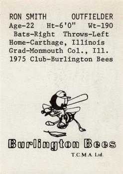 1976 TCMA Burlington Bees #31 Ron Smith Back