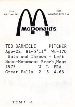 1976 TCMA Cedar Rapids Giants #NNO Ted Barnicle Back