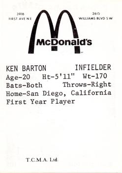 1976 TCMA Cedar Rapids Giants #NNO Ken Barton Back