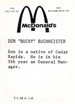 1976 TCMA Cedar Rapids Giants #NNO “Bucky” Buchheister Back