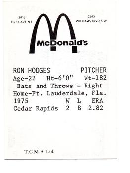 1976 TCMA Cedar Rapids Giants #NNO Ron Hodges Back