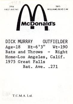 1976 TCMA Cedar Rapids Giants #NNO Dick Murray Back
