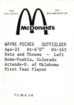 1976 TCMA Cedar Rapids Giants #NNO Wayne Pechek Back