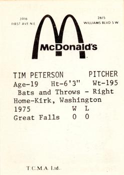 1976 TCMA Cedar Rapids Giants #NNO Tim Peterson Back