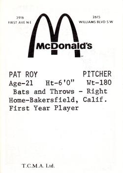 1976 TCMA Cedar Rapids Giants #NNO Pat Roy Back
