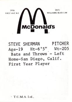 1976 TCMA Cedar Rapids Giants #NNO Steve Sherman Back