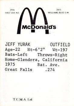 1976 TCMA Cedar Rapids Giants #NNO Jeff Yurak Back