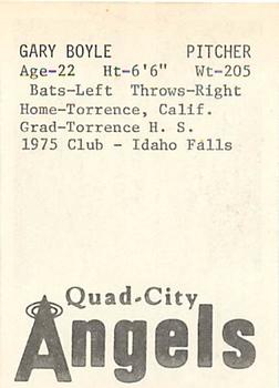 1976 TCMA Quad City Angels #NNO Gary Boyle Back