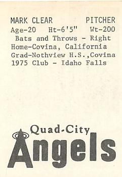 1976 TCMA Quad City Angels #NNO Mark Clear Back