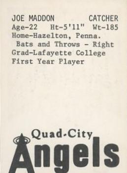 1976 TCMA Quad City Angels #NNO Joe Maddon Back