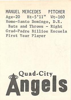 1976 TCMA Quad City Angels #NNO Manuel Mercedes Back