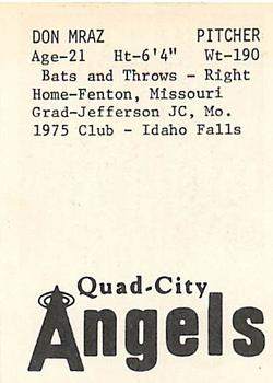 1976 TCMA Quad City Angels #NNO Don Mraz Back