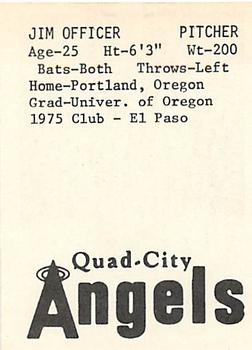 1976 TCMA Quad City Angels #NNO Jim Officer Back