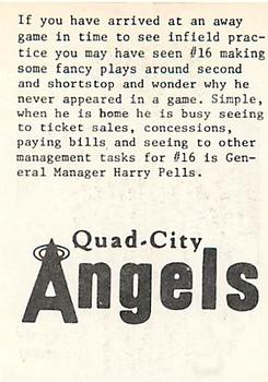 1976 TCMA Quad City Angels #NNO Mystery Infielder (Harry Pells) Back