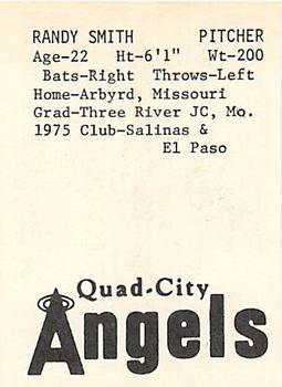 1976 TCMA Quad City Angels #NNO Randy Smith Back