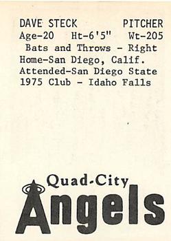 1976 TCMA Quad City Angels #NNO Dave Steck Back