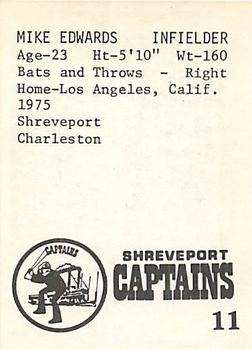 1976 TCMA Shreveport Captains #11 Mike Edwards Back
