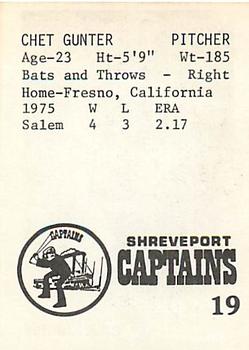 1976 TCMA Shreveport Captains #19 Chet Gunter Back