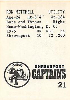 1976 TCMA Shreveport Captains #21 Ron Mitchell Back