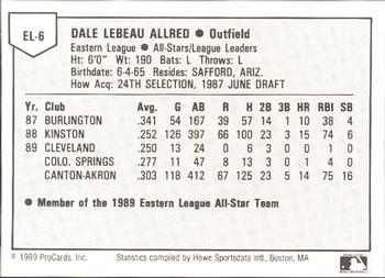 1989 ProCards Eastern League All-Stars #6 Beau Allred Back