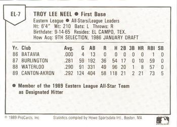 1989 ProCards Eastern League All-Stars #7 Troy Neel Back