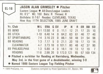 1989 ProCards Eastern League All-Stars #16 Jason Grimsley Back