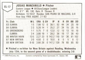 1989 ProCards Eastern League All-Stars #17 Josias Manzanillo Back