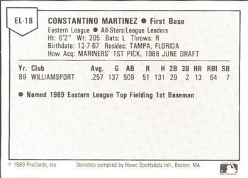 1989 ProCards Eastern League All-Stars #18 Tino Martinez Back
