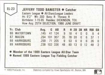 1989 ProCards Eastern League All-Stars #23 Jeff Banister Back