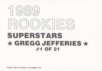 1989 Pacific Cards & Comics Rookies Superstars (unlicensed) #1 Gregg Jefferies Back