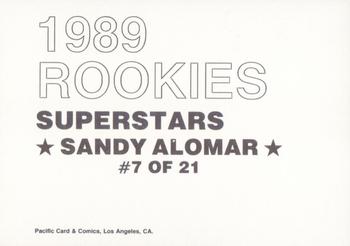 1989 Pacific Cards & Comics Rookies Superstars (unlicensed) #7 Sandy Alomar Jr. Back