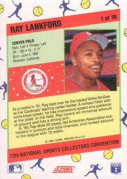 1991 Score 12th National Sports Collectors Convention #1 Ray Lankford Back