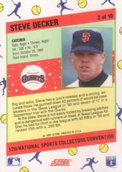 1991 Score 12th National Sports Collectors Convention #2 Steve Decker Back
