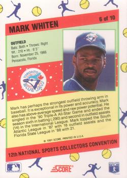 1991 Score 12th National Sports Collectors Convention #6 Mark Whiten Back